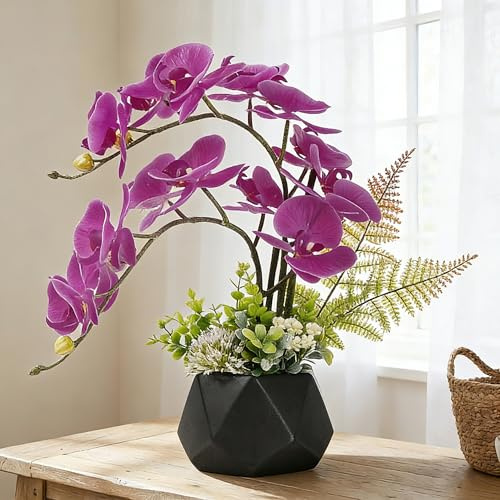 LESING Fiori artificiali di Ochid finte orchidee con vaso di fiori artificiali in vaso per la decorazione della casa (stile 1, vaso nero)