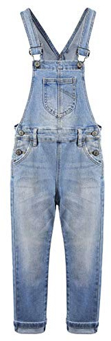 KIDSCOOL SPACE Girl Denim Overalls,Little Big Kid Washed Slim Jean Workwear,Light Blue,11-12 Years