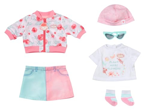 Baby Annabell Deluxe Frühling Puppenoutfit mit Rock, Bomberjacke, Mütze und Sonnenbrille für 43 cm Puppen, 706275 Zapf Creation