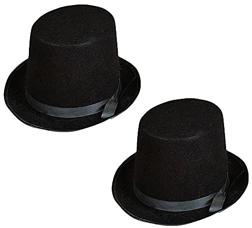 The Dreidel Company Black Felt Top Hat, Dress-Up Costume Clothes for Kids, Party Hat Pretend Play, Party Favors (2-Pack)