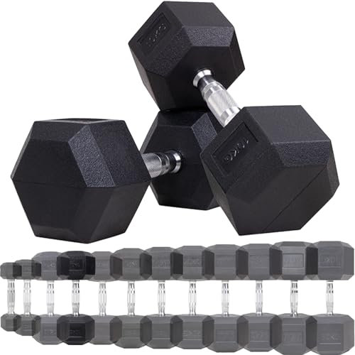 Miweba Sports Hexagon Hanteln HGH100 | 2,5-30kg - 𝐏𝐫𝐨𝐟𝐢 Hantel - Hantelset - Kurzhanteln - Gusseisen - Ergonomischer Griff - Einzelhantel - Hantel Set - Dumbbell (10.0 kg, Hantelpaar)