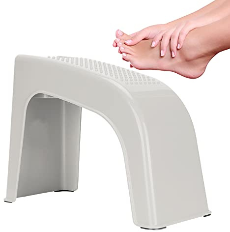 Shower Stool, Massageable Pedicure Foot Rest with Compartment for Home for Bathroom(Beige)