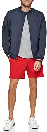 Tommy Hilfiger Chaqueta Bomber Ligera de Punto Acanalado Varsity Shell, Poli Azul Marino, XL para Hombre