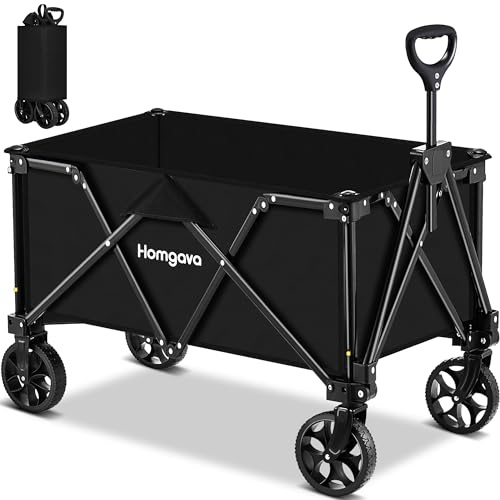 Homgava Carrello pieghevole con ruote, grande capacità, per la spesa, campeggio, spiaggia, giardinaggio, shopping, pesca, colore nero