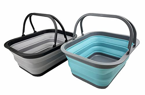 SAMMART 15L Zusammenklappbarer Korb mit Griff - Tragbarer Picknickkorb/Krater für den Außenbereich - Faltbare Einkaufstasche - Platzsparender Aufbewahrungsbehälter (Legierungsgrau + Kristallblau)