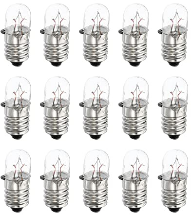 sourcing map E10 Tornillo Base Miniatura Bombillas 24V/3W 1 Juego/15pcs | Cálida Amarillo Luz Mini Lámparas con Caja