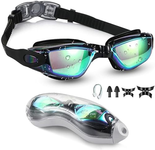 Moseem Swimming Goggles, Swim Goggles for Adult Men Women & 6+ Age Kids Anti Fog Swimming Goggles with UV Protection, Clear Vision, No Leaking & Adjustable Silicone Strap