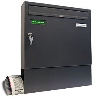 AL Briefkasten Systeme Briefkasten mit Zeitungsfach Basic 1er in DB 703 Eisenglimmer Grau - Postkasten mit Namen Schild und Schloss 1 Fach Din A4 wetterfest