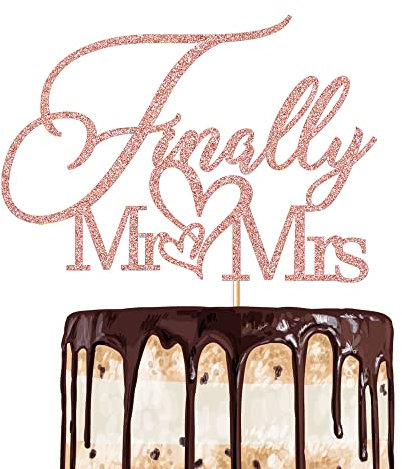 Finally Mr & Mrs Cake Topper,Wedding Anniversary Bridal Shower Party Decorations,Romantic Wedding Party Decorative Cake Toppers (Rose Gold)