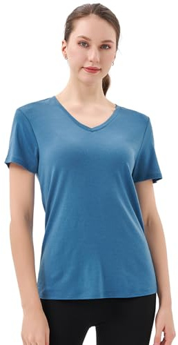 Merino Protect 100% Merino Wolle V-Ausschnitt Shirt Damen Kurzarm Wolle Unterhemd Geruchsresistenz Funktionsunterwäsche Reisen Wandern Merinowolle Unterwäsche