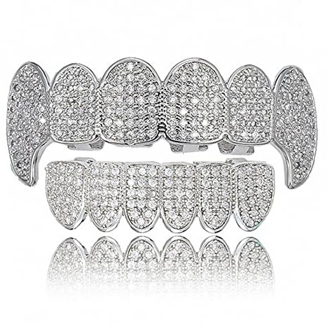 6/6 Hip Hop/Punk Zähne Grillz Set Gold Silber Farbe Oben & Unten Grills Dental Caps Cosplay Party,Silber,Lower Teeth