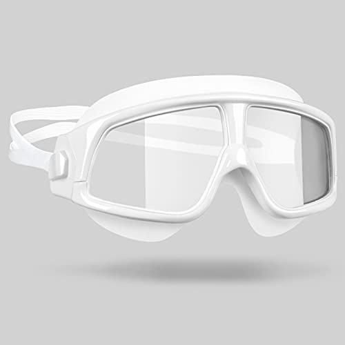 ZJCNHY Swimming Goggles Swimming Goggles Comfortable Silicone Large Frame Swim Glasses Anti-Fog UV Men Women Swim Mask Waterproof (Color : Transparent white)