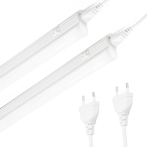 Qsmile LED Cuisine 30cm, 2 Pièces Reglette LED T5 4W 570lm 4000K, avec prise européenne, Eclairage led pour Cuisine Salon Chambre Couloir ArmoiresVVitrines Bureau