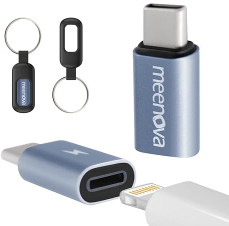 Meenova 60W Lightning to USB C Adapter with Keychain for iPhone 15 16, Type C Charging Converter, iPhone Lightning to USB-C Adaptor for Travel Essentials Outdoor Office Home,Lighting to USBC Type-C