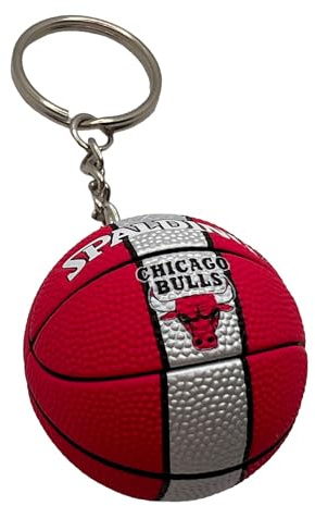 Llavero con bola compatible con NBA Bulls de color rojo, fucsia y plateado, accesorio ideal para regalo para hombre, mujer y niño, colgante creativo 3D, rojo, Talla única