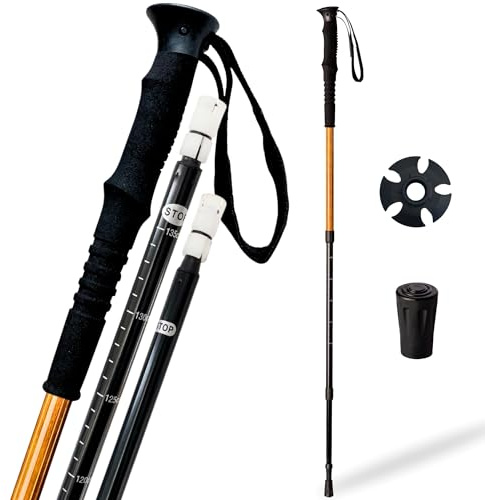 Bastón de Trekking con Palo Telescopico Extensible de 65-135cm de Aluminio Ligero y Empuñadura EVA, con Accesorios para Montaña y Asfalto, Bastón Senderismo para Hombre o Mujer (544ME)