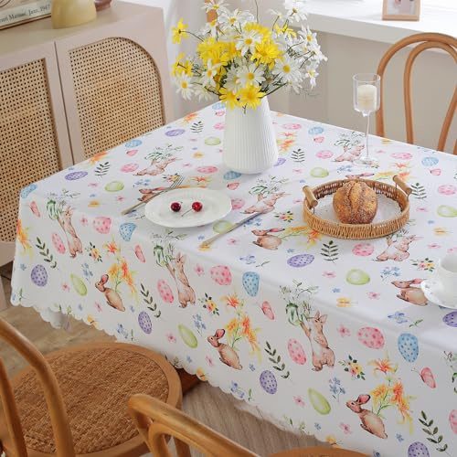 meioro Oster Tischdecke 150x180 cm, Frühling Karotte Kaninchen Tischwäsche, Bunte Bedruckte Waschbare Tischdecke zum Dekorieren von Partys, Picknicks, Abendessen Dekor