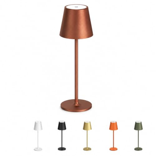 VIRSUS Lampada da Tavolo Led Senza Fili, Misura 11x11x37cm, Lampada Touch Dimmerabile, 3 Tonalità Bianco, Batteria 5200mHA Ricaricabile USB, Durata 12 ore, per Bar, Ristoranti -015 (Rame_)