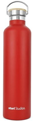 Stori Studios Stainless Steel Water Bottle 1l, Red Water Bottle, Insulated Water Bottle, Metal Water Bottle, BPA Free Water Bottle, Leak Proof Water Bottle, Reusable Water Bottle – Red