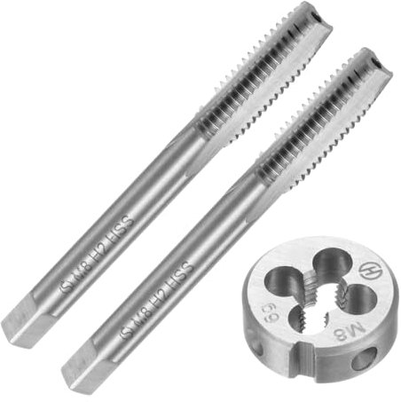 QUARKZMAN 3-teiliges Gewindebohrer- und Schneideisen-Set, metrisch M8 x 1,25 Gewindebohrer & Rund-Schneideisen, Gewindeschneidwerkzeug Gewindebohrer & Schneideisen-Kit zur Reparatur