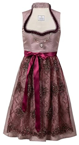 Edelnice Trachtenmode Midi Dirndl Stehkragen Alice 2-teilig mit Spitzenschuerze Gr. 32-54 (DE/NL/SE/PL, Numerisch, 48, Regular, Regular, rosa)