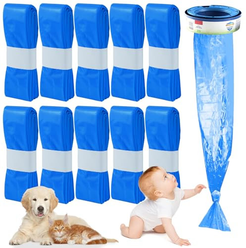 Sacs de Recharge pour Seau à couches,10 Paquets de Sacs de Recharge pour Seau à Couches,Sacs de Recharge pour Odeur de Litière de Chat,Sacs de Recharge Compatibles Avec le Seau Universel (Bleu)