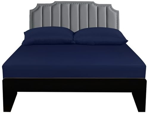 Lirex European Single Fitted Sheets 90x200,100% Cotton 300 Thread Count Soft Breathable Deep Pocket up to 12 / 30cm,Dark Blue