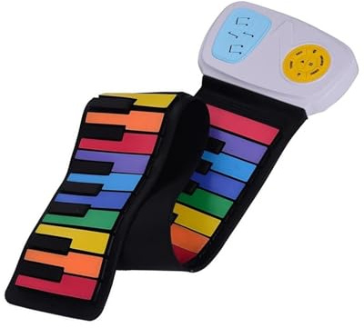 Teclado Electrónico Piano Teclado Electrónico De Piano Enrollable De 49 Teclas Con Diseño De Arcoíris Y Teclas De Silicona De Colores, Altavoz Incorporado Y Teclado Musical