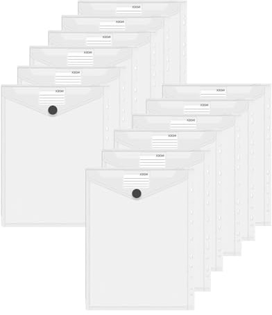 Catime 12 Pcs Dokumentenmappe A4, 6 Farben mit 11 Lochrand und Etikettentasche, Wasserdichte Prospekthüllen A4, Sammeltaschen Dokumente (Vertikal, Transparent)