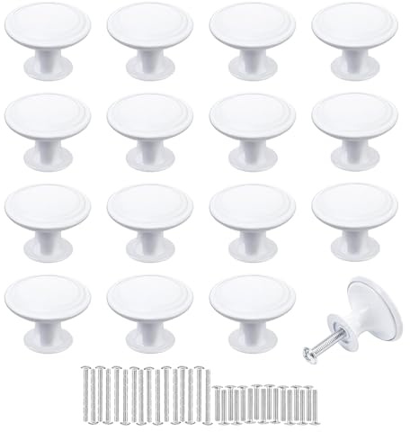 Misuyue 16pcs White Cabinet Knobs, 30mm Drawer Cupboard Handles Knobs, Vintage Zinc Alloy Chic Small Door Knob