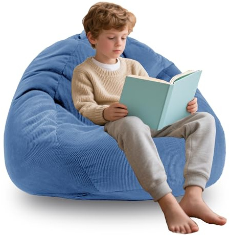 ENBAOHUI 3FT Memory Foam Bean Bag Chairs for Teens or Kids with Filling Bean Bag Sofa with Handle Super Soft Corduroy Fabric Lazy Sofa 3 Foot Blue