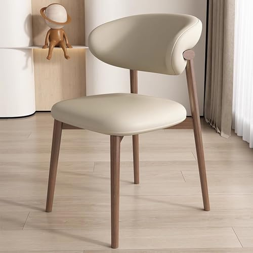Farmhouse Walnut Wood Dining Chairs with Leather Upholstery and Curved Backrest