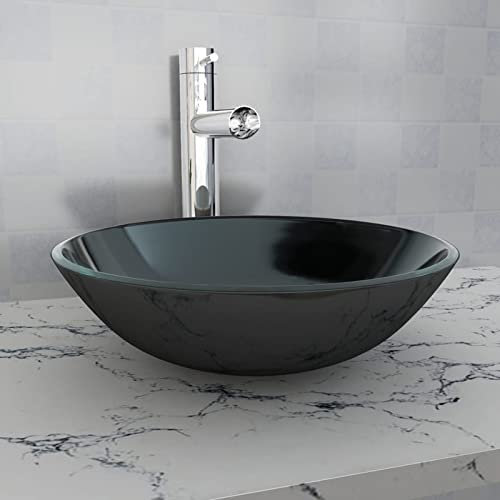 ShGaxin Lavabo de Vidrio, Lavabo sobre Encimera, Lavabo Baño, Muebles De Baño, Mueble Lavabo, Templado Negro 42 cm