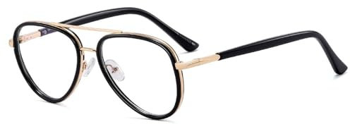 WNCKSQ Großes Brillengestell für Männer, klare Gläser, Vintage, ultraleicht, Halbmetall, schwarz, transparent, Schwarz-Gold-Rahmen, 1