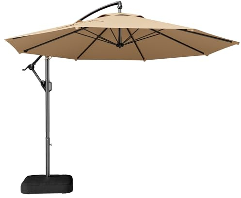 HOMSHADE 10ft Offset Patio Umbrella with Base Included, Cantilever Offset Hanging Patio Outdoor Market Umbrella UPF50+ UV Protection with Easy Tilt and Crank for Pool Deck and Garden(Beige)