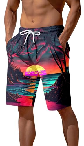 DeaAmyGline Homme Shorts De Bain, Short Sport Hommes Maillot De Bain pour Vacances sur La Plage Séchage Rapide pour Piscine Natation Trunks Tropical Hawaii Shorts avec Cordon Ajustable