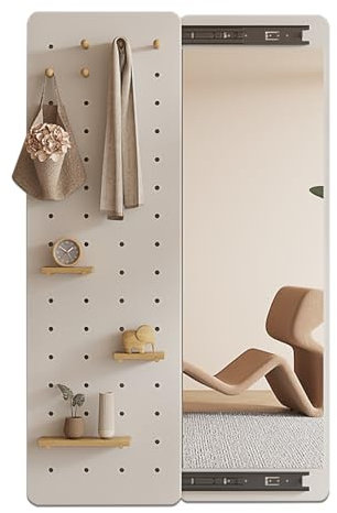Lochwand Stecktafel Wand Organizer Pegboard-Wand-Organizer, Wandspiegel in voller Länge, Rustikaler Spiegel mit Pegboard, Verdecktes Design, Wohnzimmer, Eingangsbereich(White,120 * 35cm)