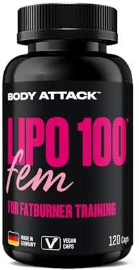Body Attack Lipo FEM - 120 vegane Kapseln Fatburner-Training - hochdosierte Formel mit Carnipure für Stoffwechsel Beschleunigung, speziell für Frauen - wertvolle Pflanzenextrakte - Made in Germany