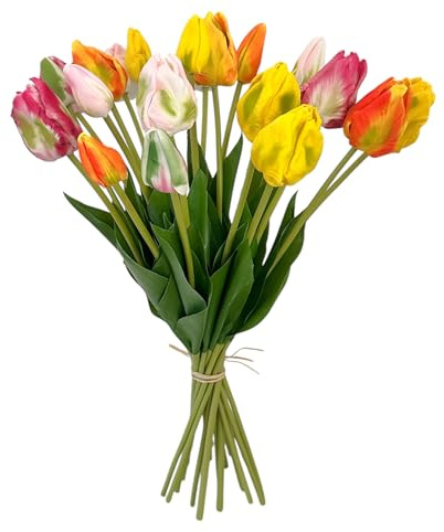 naninoa Künstlicher Papageien-Tulpen-Strauß mit 20 Blüten. 4 x 5 Stück. Großer Blumenstrauß, Realistische Kunstblumen, 48cm