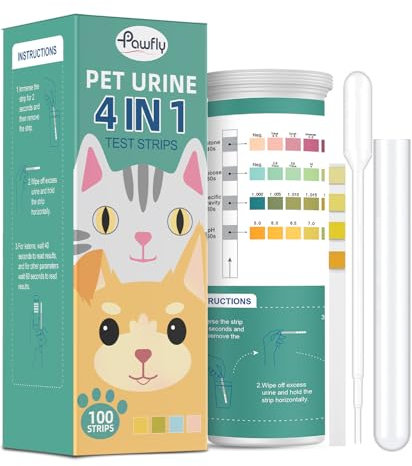 Pawfly Urine Test Strips for Cats & Dogs, 100 4-in-1 Pet Testing Strips for Ketone Glucose Specific Gravity & pH, Urinalysis Test Strips for Vets, Accurate Diabetes Testing for Diabetic Pets
