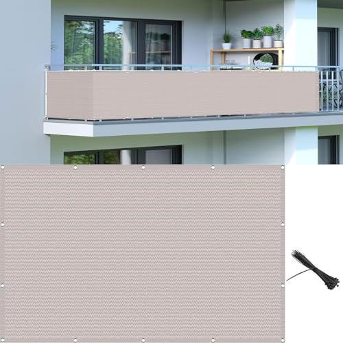 Balkonbespannung Balkonverkleidung 70 x 370 cm UV Schutz Wind Sonnenschutz Balkon Sichtschutz, Balkonabdeckung mit Ösen, Nylon Kabelbinder Und Kordel, für Garten Balkon, Weiß