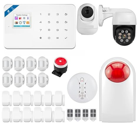 Système de sécurité Domestique, Kit de système d'alarme Domestique Intelligent GSM, 433Mhz, système de sécurité sans Fil, caméra IP, contrôle, capteur de Mouvement, sirène(W181 GSM Tuya Kit 1)