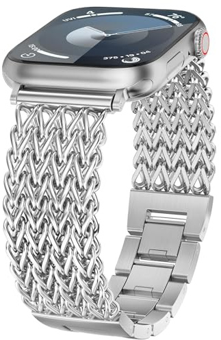 2025 Fischschwanz-Design Glieder Armband Kompatibel mit Apple Watch Armband 38/40/41/42/44/45/46/49mm, Damen Elegantes Metall-Gliederarmband für iWatch Serie 10 9 8 7 6 5 4 3 2 1 Ultra SE