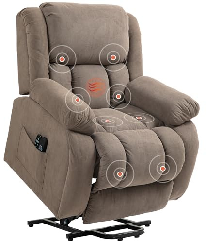 HOMCOM Fauteuil Releveur Électrique Chauffage Massage Relax Marron Clair | Fauteuil Relax Électrique, Dossier Inclinable, Assise Large, Ports USB, Télécommande, Repose-Pied, Poche Latérale