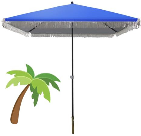 YHDMDQ Ombrellone da Balcone 200x200cm Quadrato, Ombrellone da Spiaggia con Frange per Esterno, Ombrellone da Giardino con Nappe Impermeabile Protezione UV(Blue)