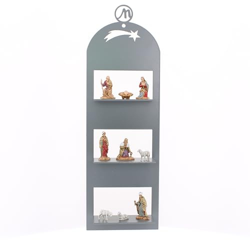 Moranduzzo - Moderne Krippe für Wand oder Dekoration, Set mit 9 Figuren 3,50 cm, Metallständer 10 x 5 x 30 cm (Grau)