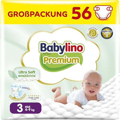 Babylino Premium, Pannolini Taglia 3 con filtrante ULTRA SOFT, Midi (4-9kg), 56 Unità