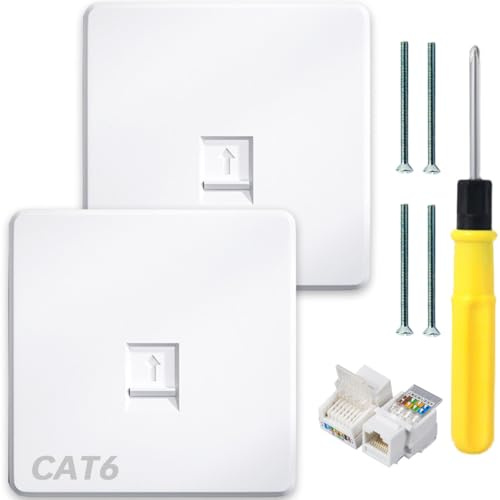 Acmerota RJ45 Socket Faceplate CAT6 Wall Plate RJ45 Wall Sockets Cat6 Single Port Ethernet Wall Socket for Ethernet Cable Networking Socket Box, Tool-Free Network Connector Module