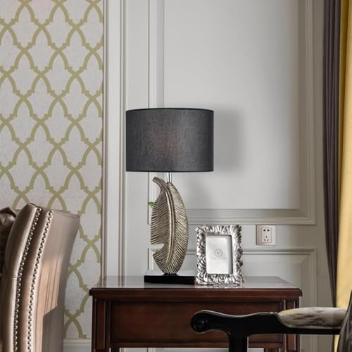 Lámpara de escritorio de resina con diseño clásico de estilo europeo, iluminación LED, lámpara de mesa decorativa negra,luces colgantes