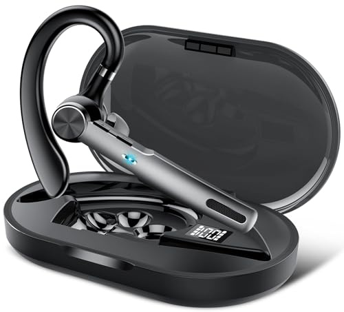 Qecnato Auricolare Bluetooth Singolo, Auricolari V5.3, Singolo Auricolare 60 Ore di Conversazione, Doppio ENC Mic, Cuffie Bluetooth Vivavoce Adatto per Affari/Ufficio/Guida/Lavoro, Nero